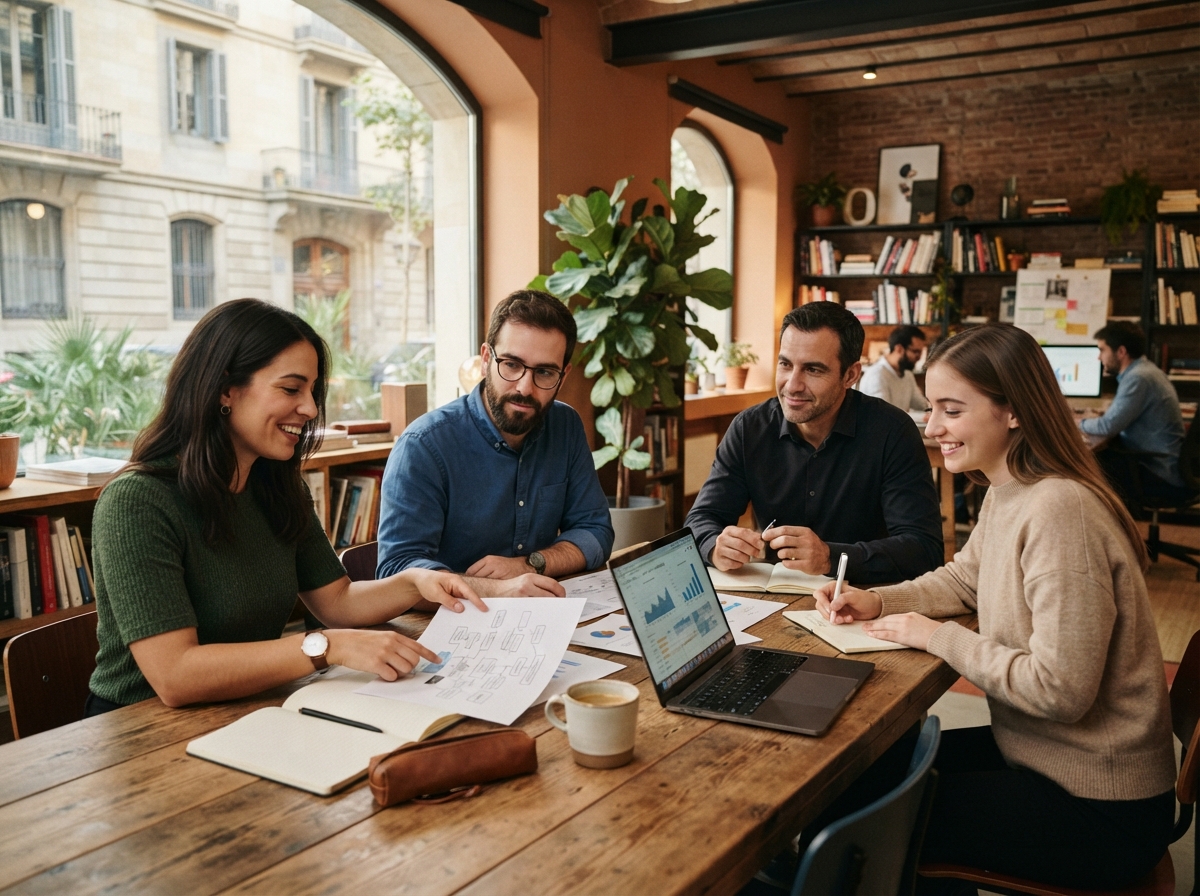Kvuldranelu equipo de análisis de datos revisando modelos de mercado